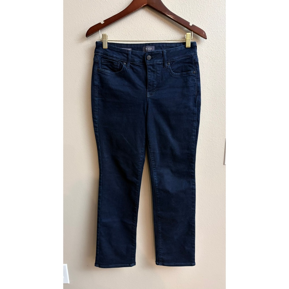 NYDJ Marilyn Straight Jeans 8P Petite Indigo Blue Lift Tuck Denim Pants